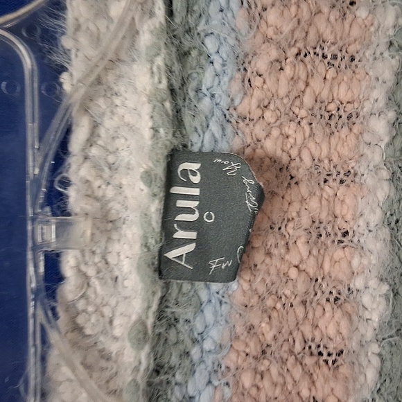 Arula Women's Oversized Striped Fuzzy Sweater - Cream, Blue, Pink, Green - Picture 3 of 6